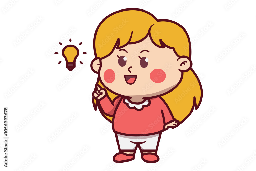 Cute Girl Find Ideas with Lightbulb Illustrations Cute Girl Find Ideas with Lightbulb Illustrations