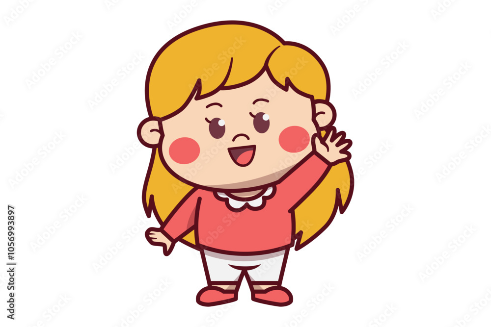 Cute Girl Raise Hand Greeting Illustration Cute Girl Raise Hand Greeting Illustration