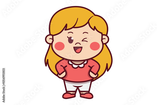 Cute Girl Winking Illustration