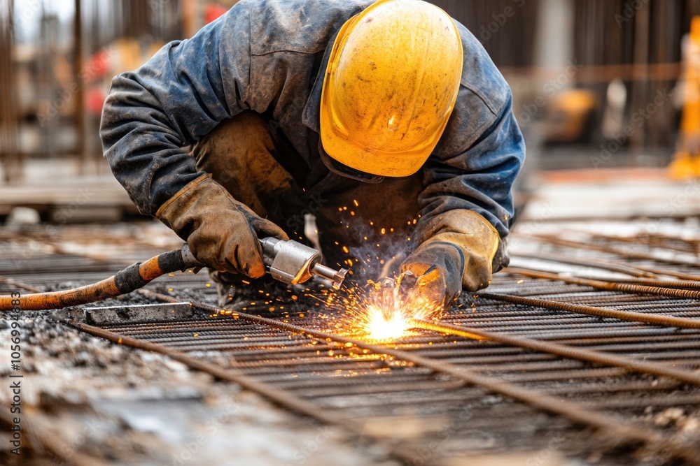 Construction Worker Welding Steel Beams Construction Worker Welding Steel Beams