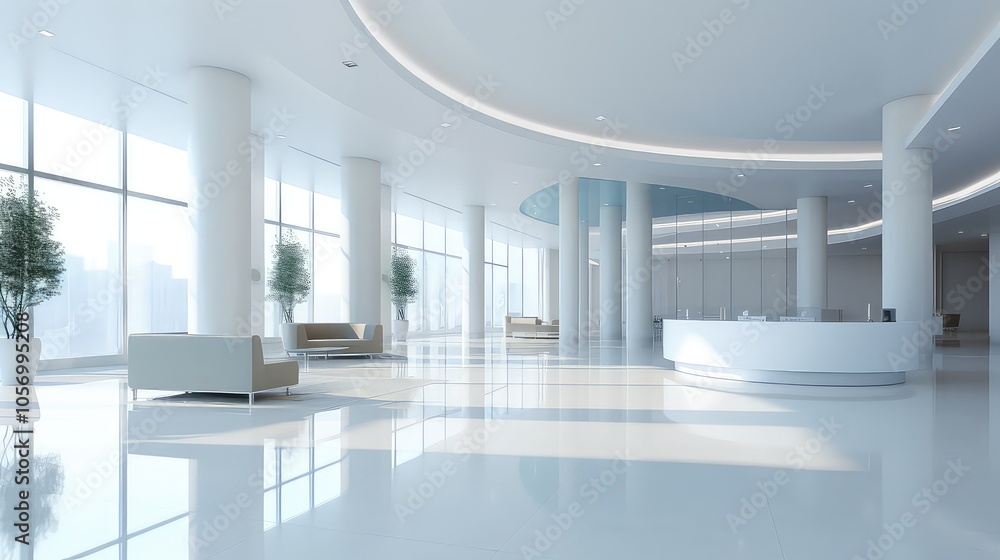 Fototapeta premium Modern White Office Lobby with Curved Ceiling