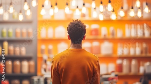 Mindful Consumer Selecting Products in Vibrant Grocery Store Display