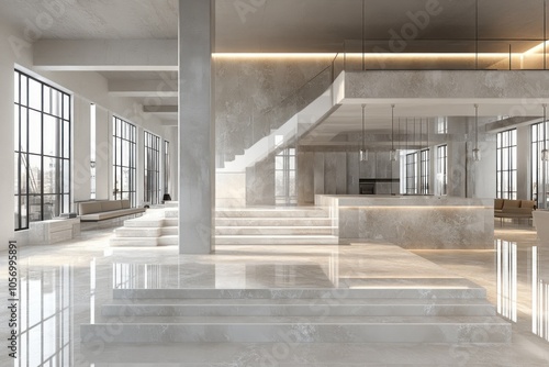 Modern Minimalist Interior Design White Concrete and Sleek Lines Create a Chic Urban Loft Aesthetic with a Stylish Minimalist Industrial Touch This Minimalist White Decor Offers a Blend of Simplicity