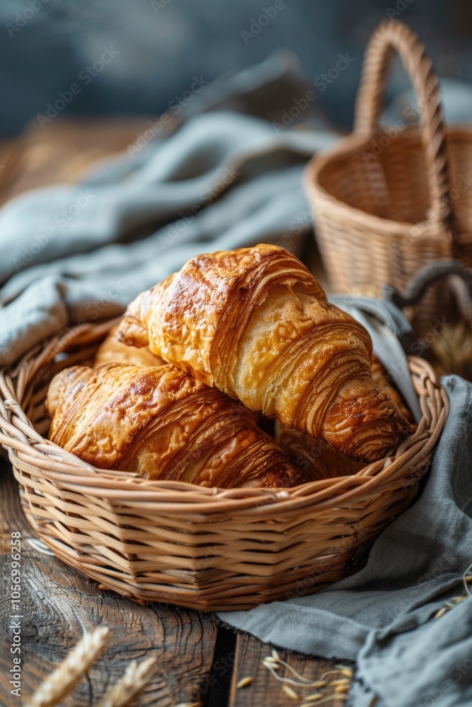 Freshly baked croissants in a basket Freshly baked croissants in a basket