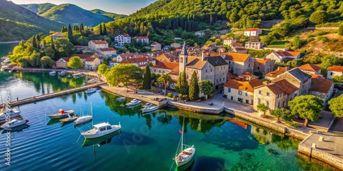 Aerial View of Zuljana Harbor in Peljesac Peninsula Surrounded by Lush Trees