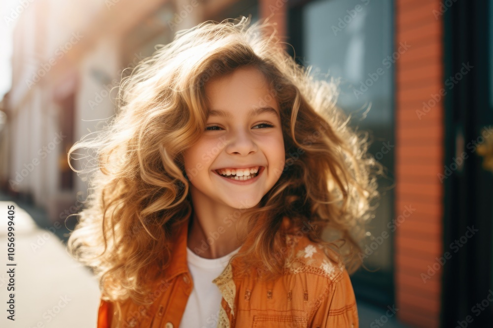 Happy Girl Smiling in Urban Setting Happy Girl Smiling in Urban Setting