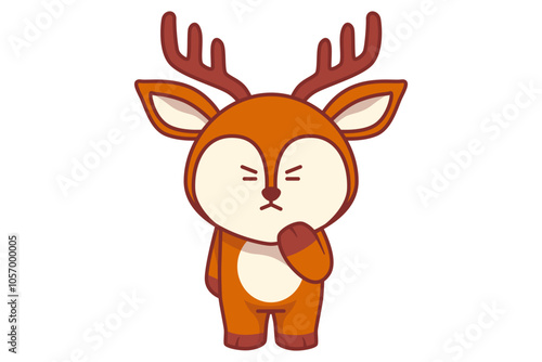 Cute Deer Thinking with Hand on His Chin Illustration