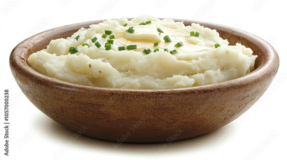 Creamy mashed potatoes in a rustic bowl with melted butter and a sprinkle of chives, capturing homestyle warmth and texture. Creamy mashed potatoes in a rustic bowl with melted butter and a sprinkle of chives, capturing homestyle warmth and texture.