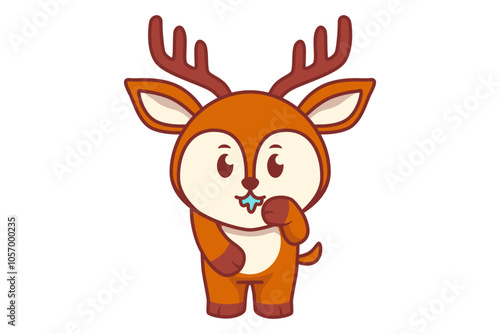 Cute Deer Drooling with Hands on Its Lips Illustration