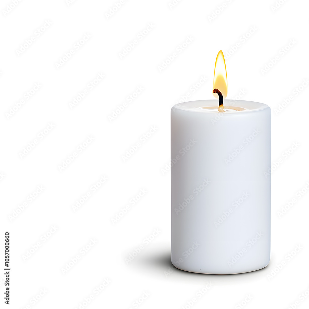 Candle with flame in a minimalist holder isolated on white background Candle with flame in a minimalist holder isolated on white background