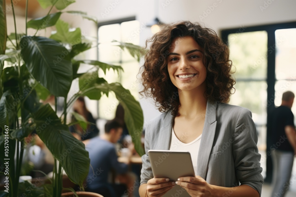 Smiling business professional with tablet and pen Smiling business professional with tablet and pen