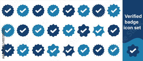  Verified badge icon tick symbol Vector blue verification badge approved check mark icon - Quality certify icon . official account profile verify