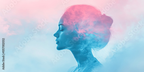 Wallpaper Mural Dreamy silhouette of woman in ethereal pink and blue smoke Torontodigital.ca