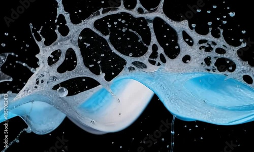 Blue and white water splash against a black background.