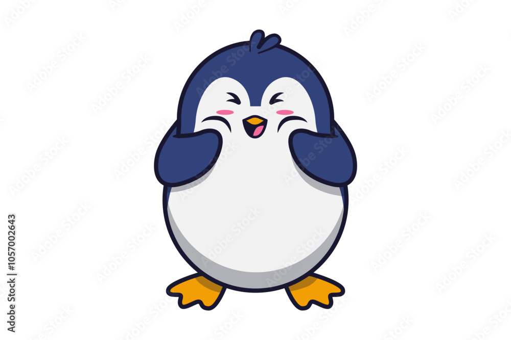 Fototapeta premium Cute Penguin Hands on Cheeks Illustration