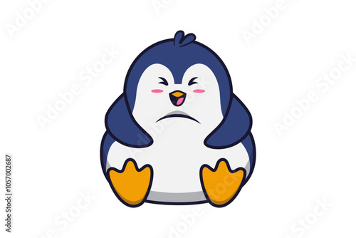 Cute Penguin Touching Belly Illustration