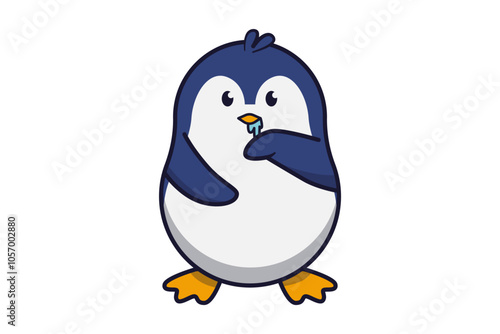 Cute Penguin Drooling with Hands on Its Lips Illustration