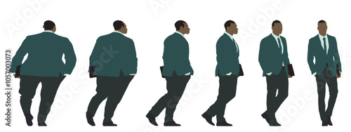 Conceptual fat overweight obese man vs slim fit healthy body after weight loss or diet, white background banner. A  fitness, nutrition or obesity, health care shape illustration vector as silhouettes