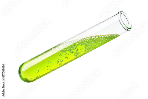 Test tube filled with vibrant green liquid, showcasing a scientific experiment. Perfect for education, research, and chemistry themes.