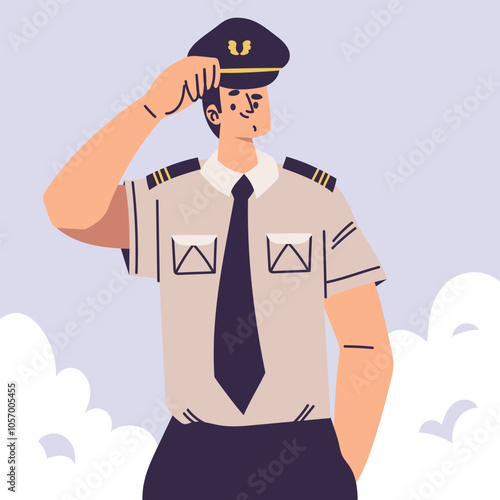 Pilot Man Character in Uniform with Tie Vector Illustration