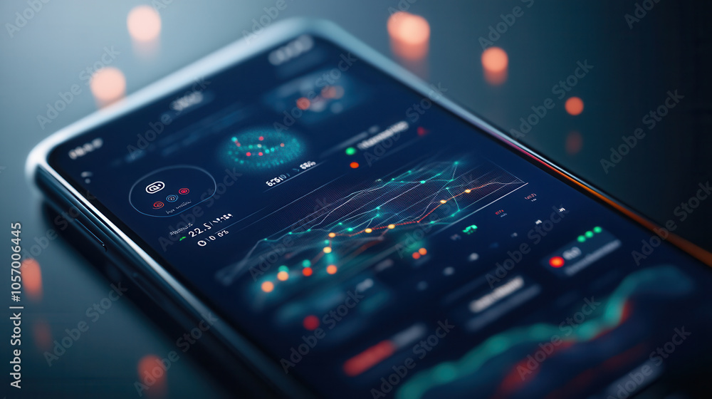 detailed radar interface on iOS app displaying data visualizations, graphs, and metrics, showcasing modern technology and analytics detailed radar interface on iOS app displaying data visualizations, graphs, and metrics, showcasing modern technology and analytics