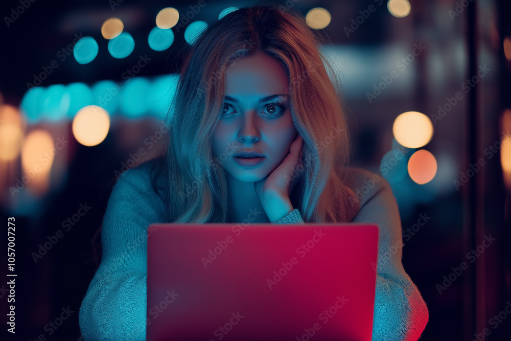 Elegant Woman Working on Laptop in Moody Studio Lighting Elegant Woman Working on Laptop in Moody Studio Lighting
