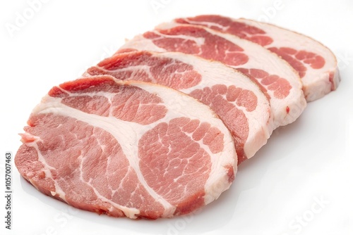 Raw Pork Slices Isolated on White Background