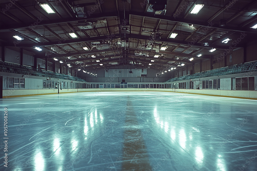 An empty ice arena for hockey or figure skating. An empty ice arena for hockey or figure skating.