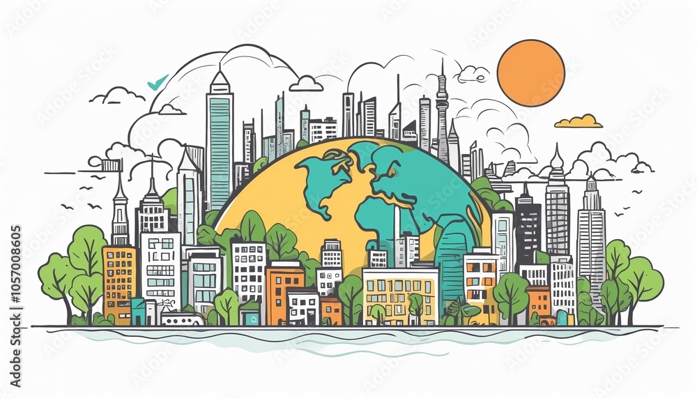Obraz premium World Habitat Day: Minimalistic Line Art Illustration Banner