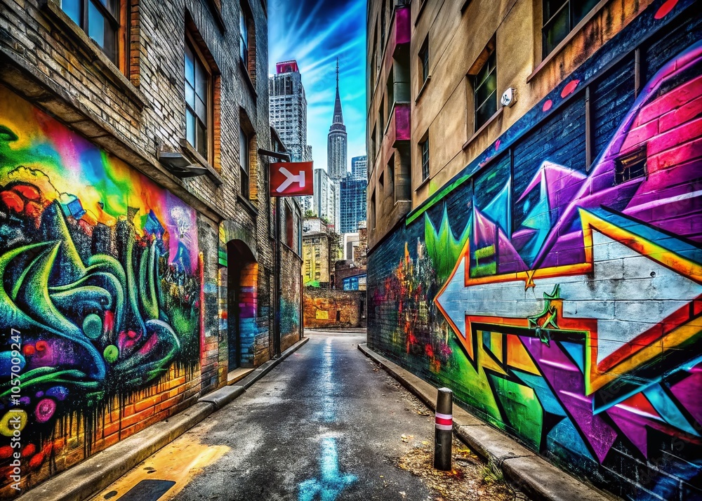 Fototapeta premium Black Hand Drawn Brush Stroke Arrow in Urban Exploration Photography Style