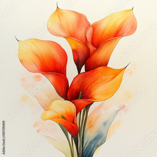 vintage drawing of a Calla Lily flowers in a watercolor style