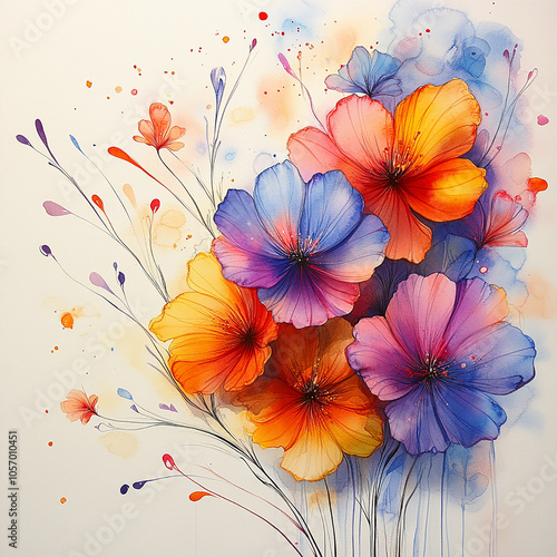 Wallpaper Mural vintage drawing of a Cosmos flowers in a watercolor style Torontodigital.ca