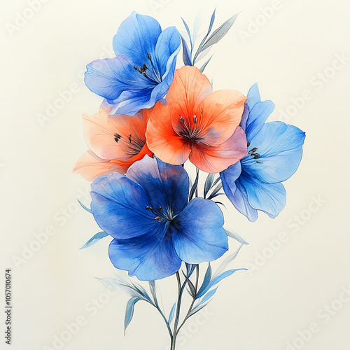 vintage drawing of a Delphinium in a watercolor style
