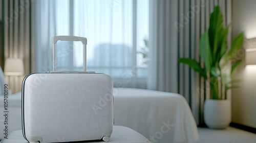 Wallpaper Mural Modern hotel room featuring stylish suitcases in focus, inviting travel and comfort, with a serene bed and window backdrop Torontodigital.ca