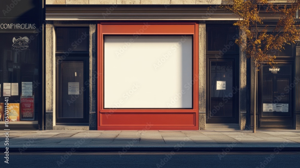 A blank storefront with a red frame, awaiting new signage or advertisement. A blank storefront with a red frame, awaiting new signage or advertisement.