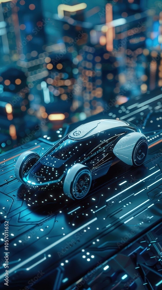 Express the excitement of electric transportation in a futuristic 3D illustration of an electronic electric car Express the excitement of electric transportation in a futuristic 3D illustration of an electronic electric car