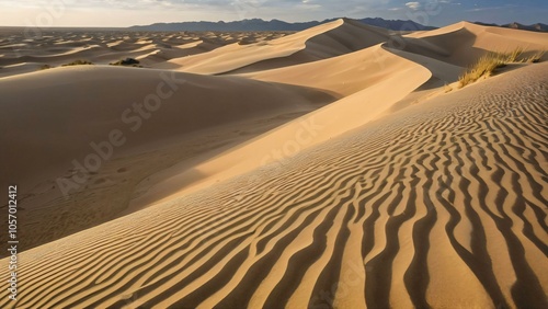 Sand dunes with patterns created by the wind