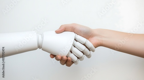 The future of collaboration a human handshake with a robotic partner symbolizing trust and innovation in technology