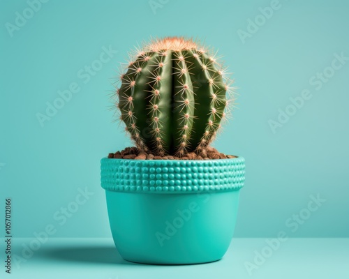 Cactus in a pot on a bright blue background