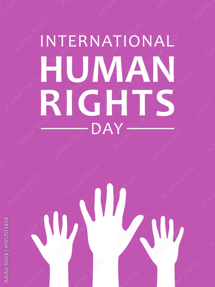 Text International Human Rights Day and people hands on purple background. Vector design for poster, card or banner for International Human Rights Day. Text International Human Rights Day and people hands on purple background. Vector design for poster, card or banner for International Human Rights Day.