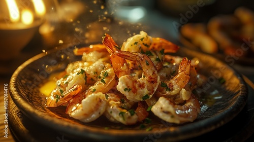 shrimp tapa with mayonnaise on a single plate, food Photography, Unreal Engine, Cinematic, Color Grading, Editorial Photography, 70mm lens, generative ai