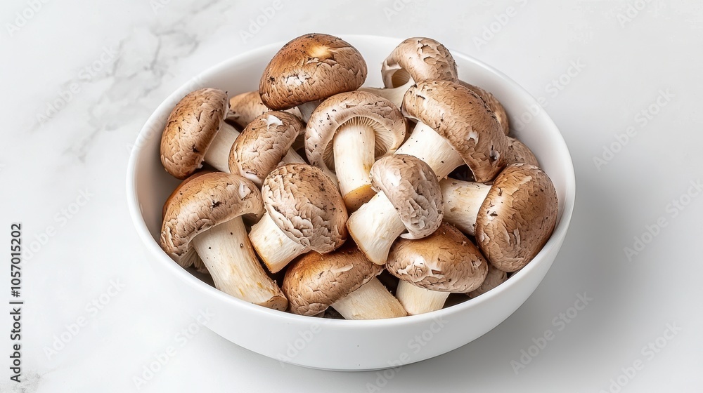 Fresh mushrooms in a white bowl, perfect for culinary use, healthy eating, and gourmet recipes. Fresh mushrooms in a white bowl, perfect for culinary use, healthy eating, and gourmet recipes.