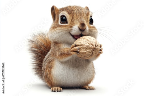 Cute Squirrel Holding a Nut Isolated on White Background