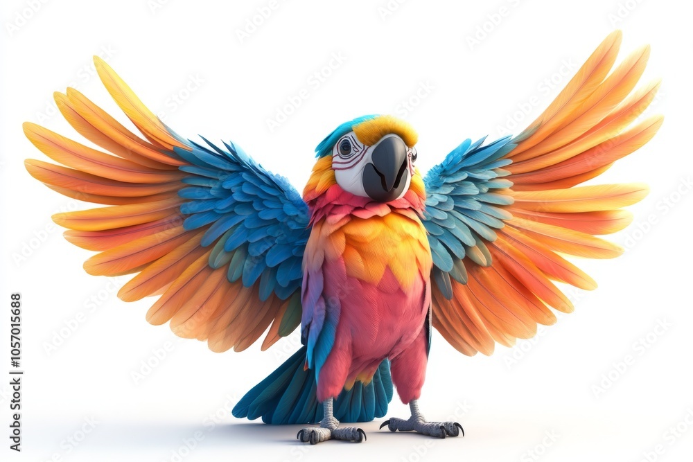 Obraz premium Colorful Macaw Parrot with Spread Wings on White Background