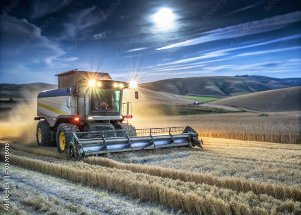 Fototapeta premium Candid Harvesting Scene with Dust in Air - Agricultural Machinery in Action