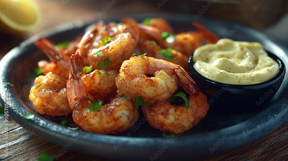 shrimp tapa with mayonnaise on a single plate, food Photography, Unreal Engine, Cinematic, Color Grading, Editorial Photography, generative ai shrimp tapa with mayonnaise on a single plate, food Photography, Unreal Engine, Cinematic, Color Grading, Editorial Photography, generative ai