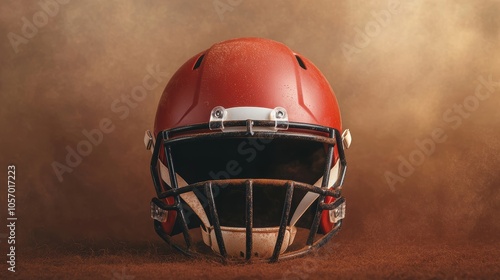 Red football helmet on a textured background, perfect for sports themes or safety discussions.