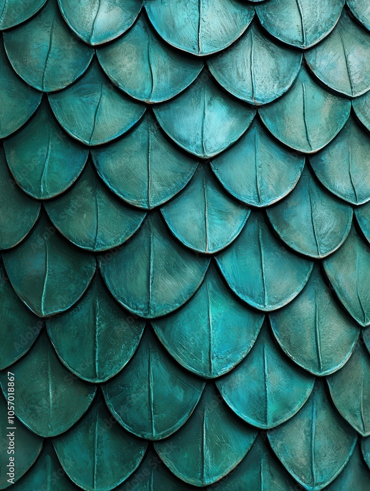 Textured surface of teal scales, creating a visually appealing pattern, white isolate background. Textured surface of teal scales, creating a visually appealing pattern, white isolate background.