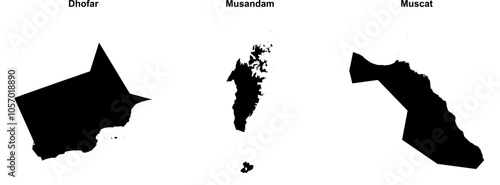 Dhofar, Musandam, Muscat outline maps