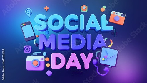 3D Illustration of "Social Media Day" with Colorful Icons